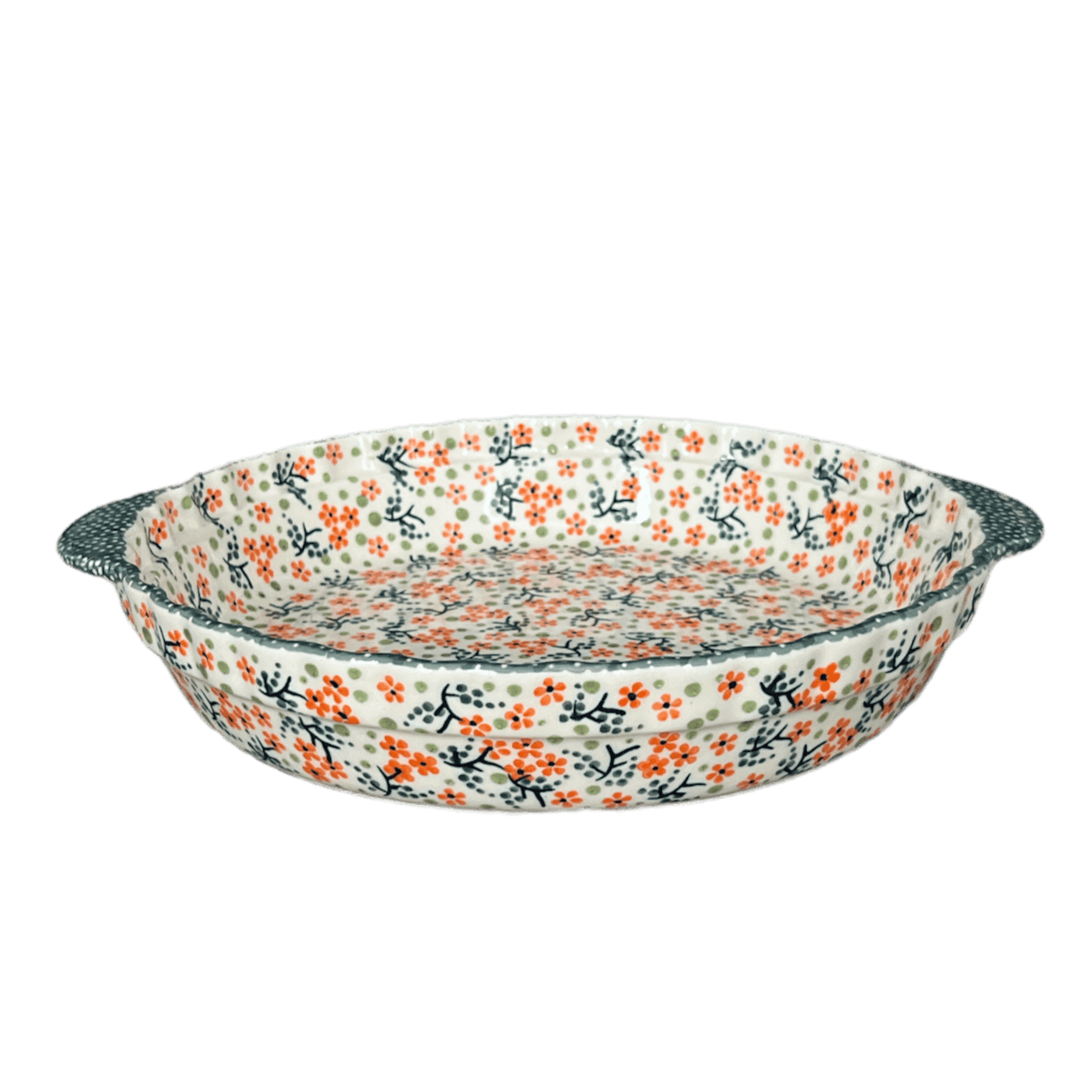 Baker, Round, Pie Plate, Handles, 9.75" in "Peach Blossoms" by Manufaktura | Z148S-AS46