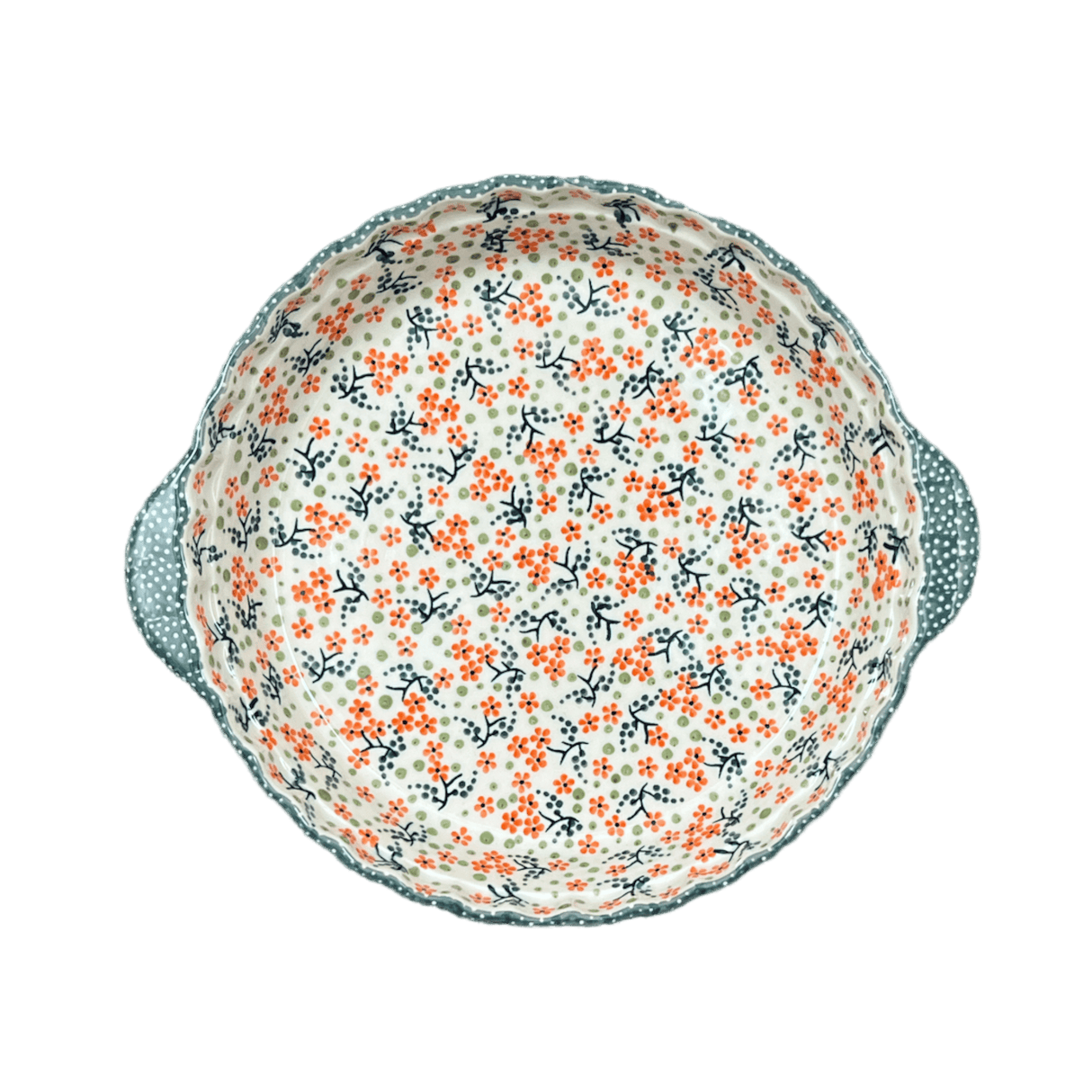 Baker, Round, Pie Plate, Handles, 9.75" in "Peach Blossoms" by Manufaktura | Z148S-AS46