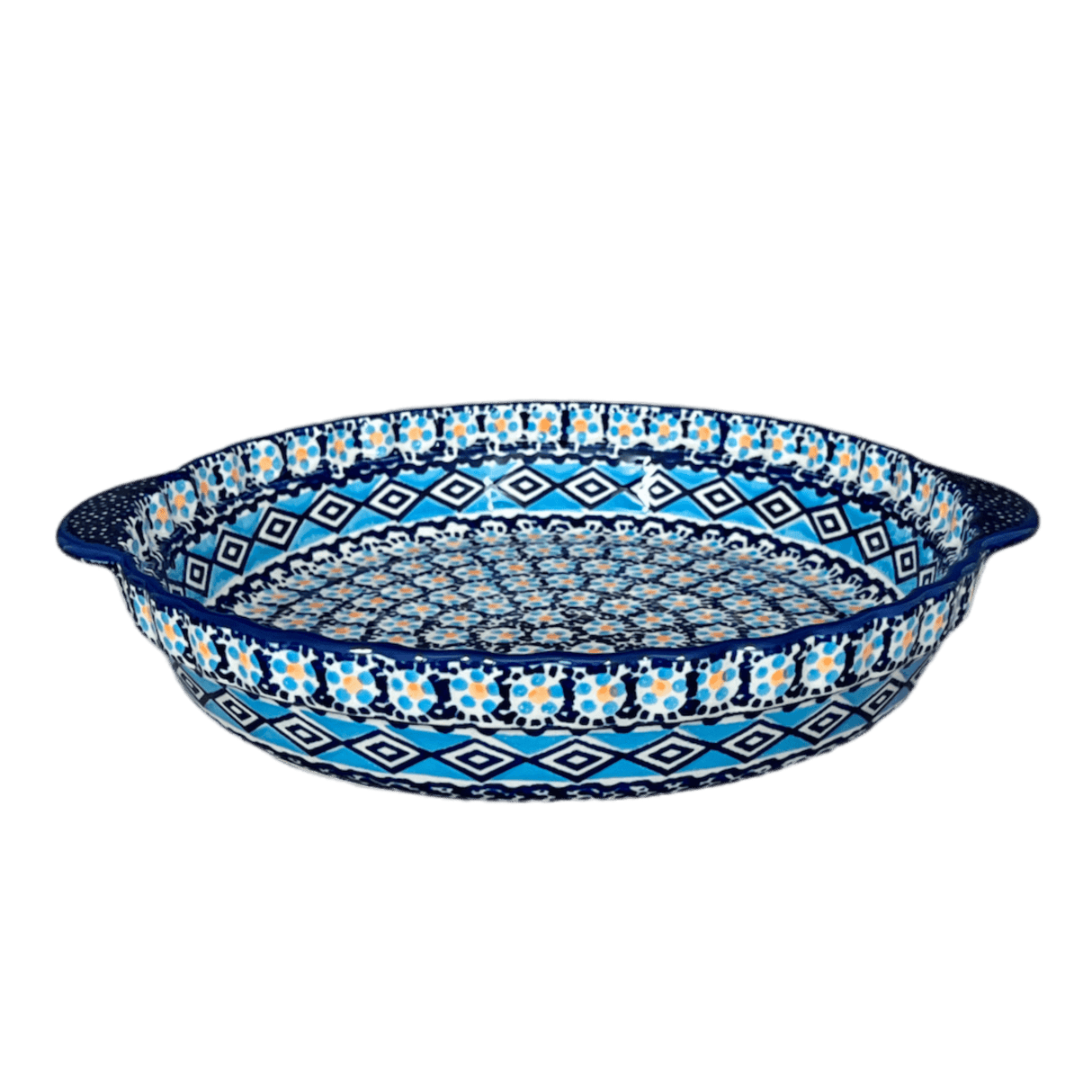 Baker, Round, Pie Plate, Handles, 9.75" in "Blue Diamond" by Manufaktura | Z148U-DHR