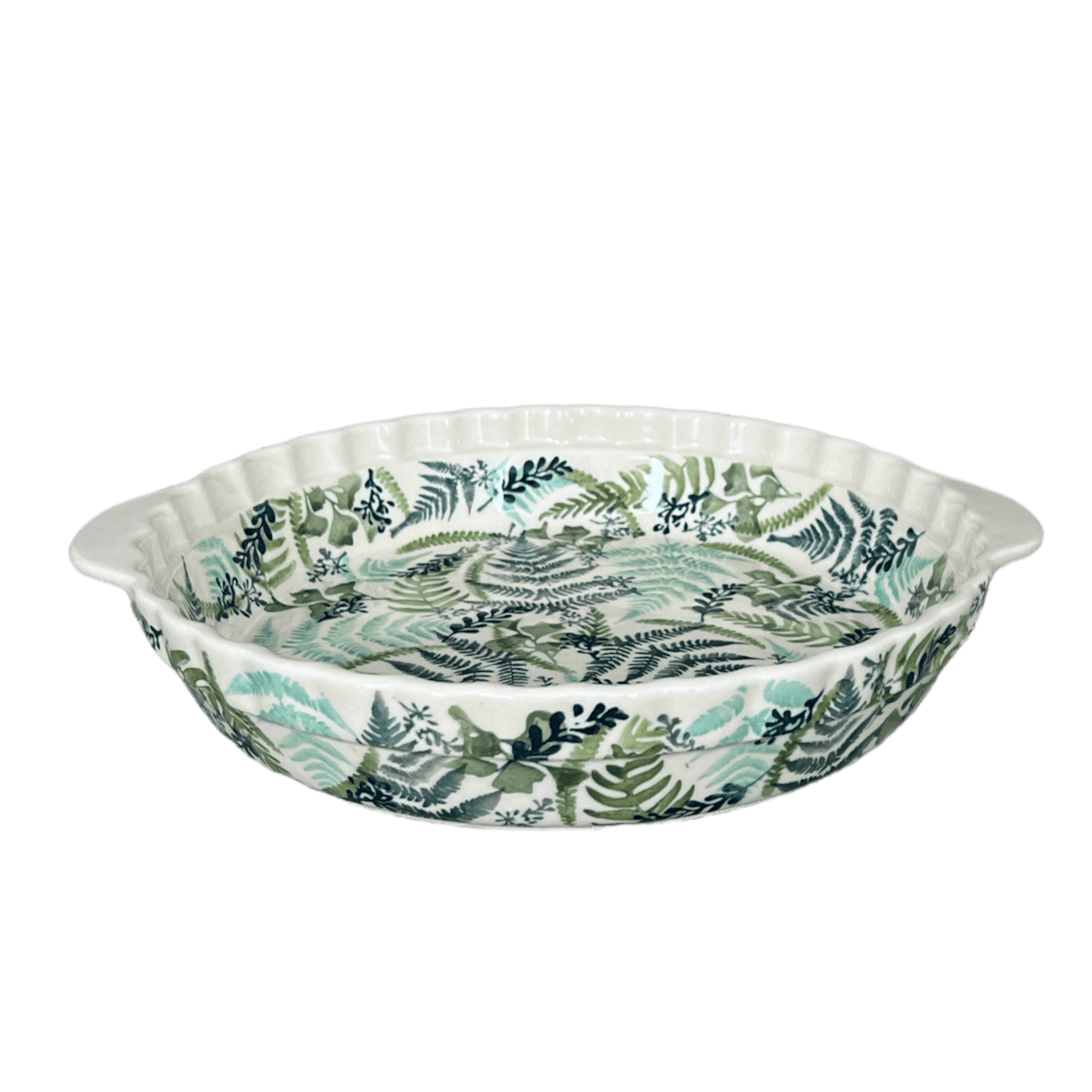 Plate, Round, Pie Plate, Handles, 9.75" in "Scattered Ferns" by Manufaktura | Z148S-GZ39