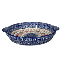 A picture of a Polish Pottery Pie Plate with Handles (Mediterranean Blossoms) | Z148S-P274 as shown at PolishPotteryOutlet.com/products/pie-plate-with-handles-mediterranean-blossoms-z148s-p274