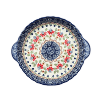 A picture of a Polish Pottery Pie Plate with Handles (Mediterranean Blossoms) | Z148S-P274 as shown at PolishPotteryOutlet.com/products/pie-plate-with-handles-mediterranean-blossoms-z148s-p274
