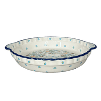 A picture of a Polish Pottery Pie Plate with Handles (Daisy Bouquet) | Z148S-TAB3 as shown at PolishPotteryOutlet.com/products/pie-plate-with-handles-daisy-bouquet-z148s-tab3