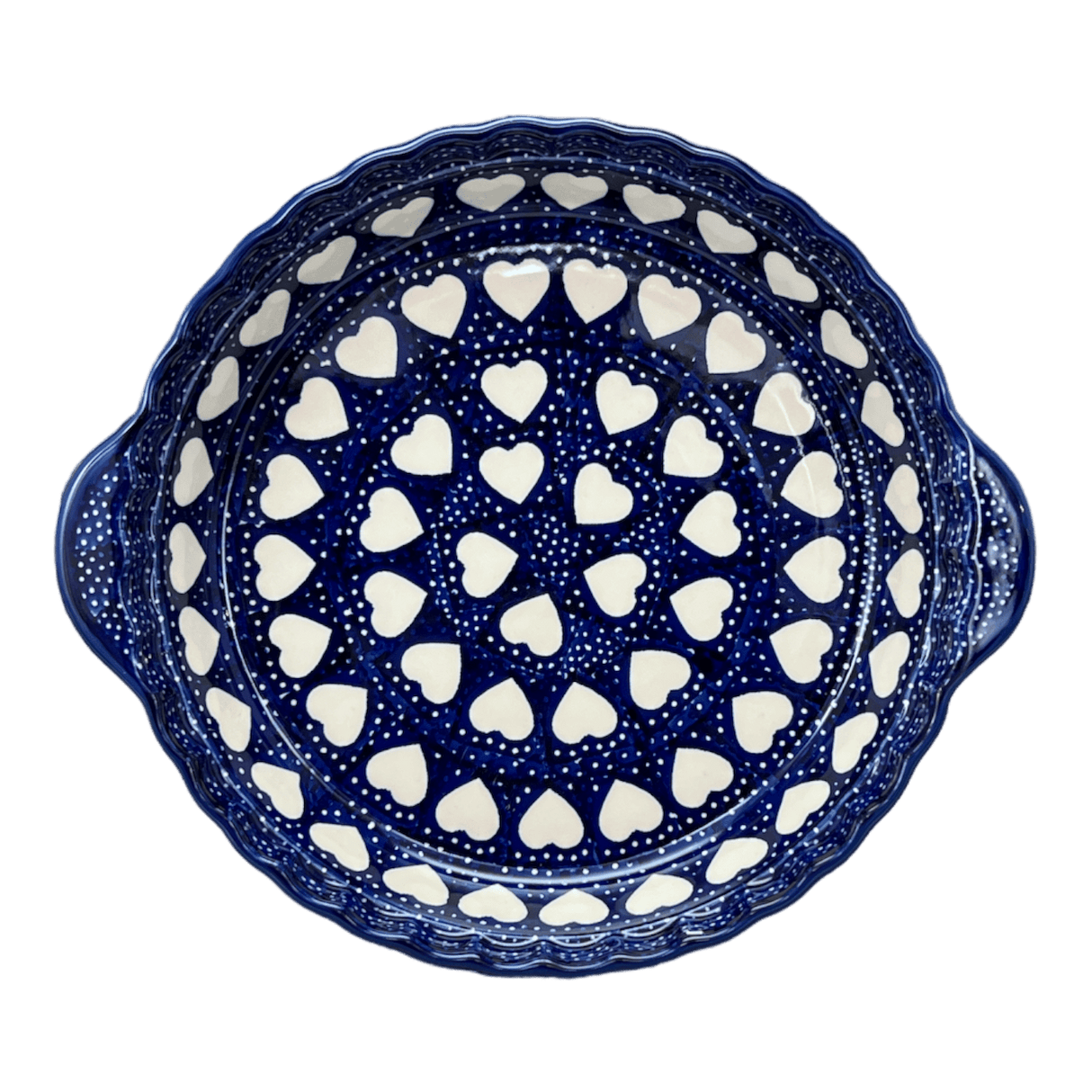 Plate, Round, Pie Plate, Handles, 9.75" in "Sea of Hearts" by Manufaktura | Z148T-SEA