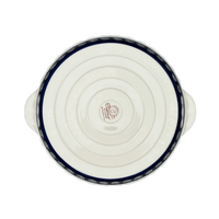 A picture of a Polish Pottery Pie Plate with Handles (Peacock in Line) | Z148T-54A as shown at PolishPotteryOutlet.com/products/pie-plate-with-handles-peacock-in-line-z148t-54a