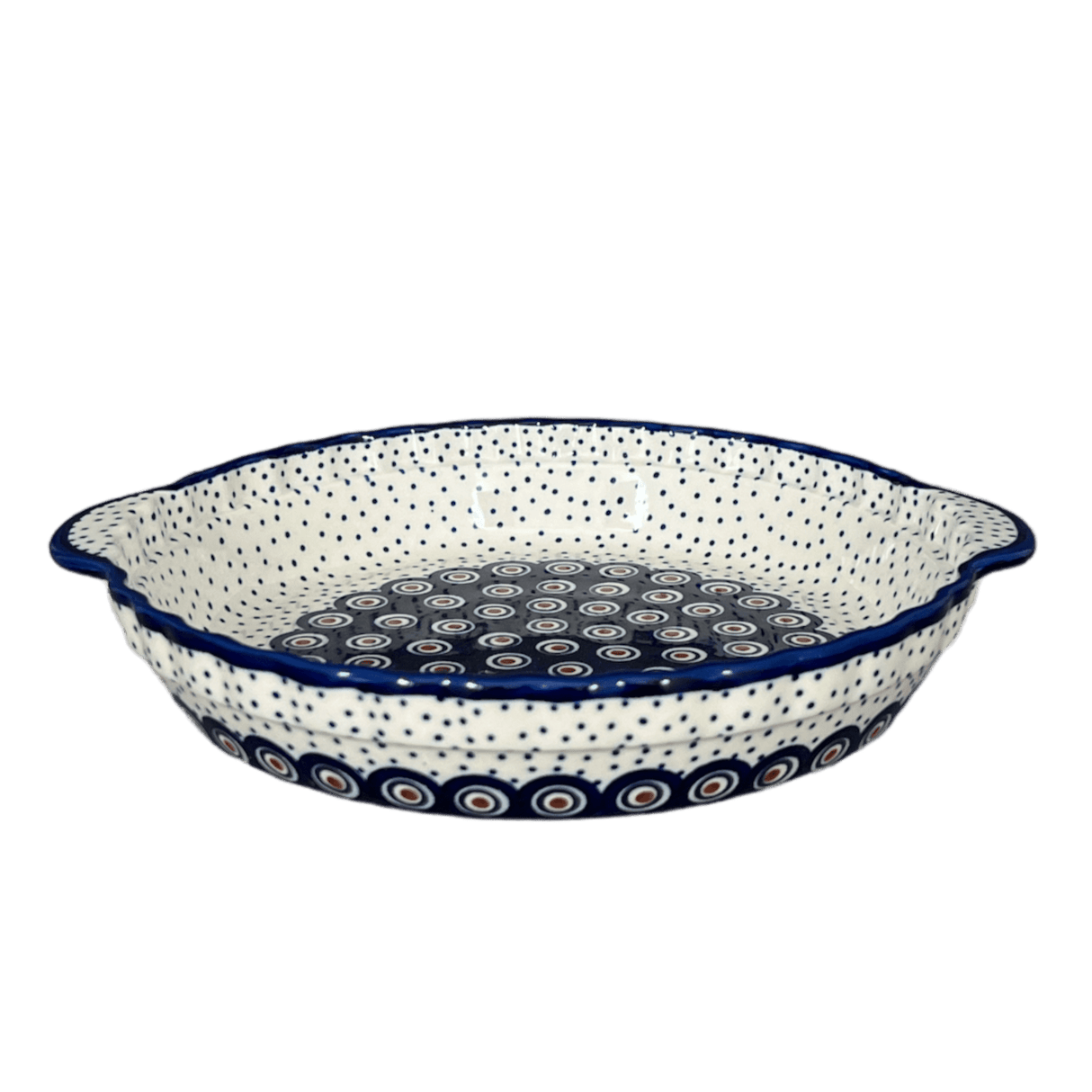 Baker, Round, Pie Plate, Handles, 9.75" in "Peacock Dot" by Manufaktura | Z148U-54K