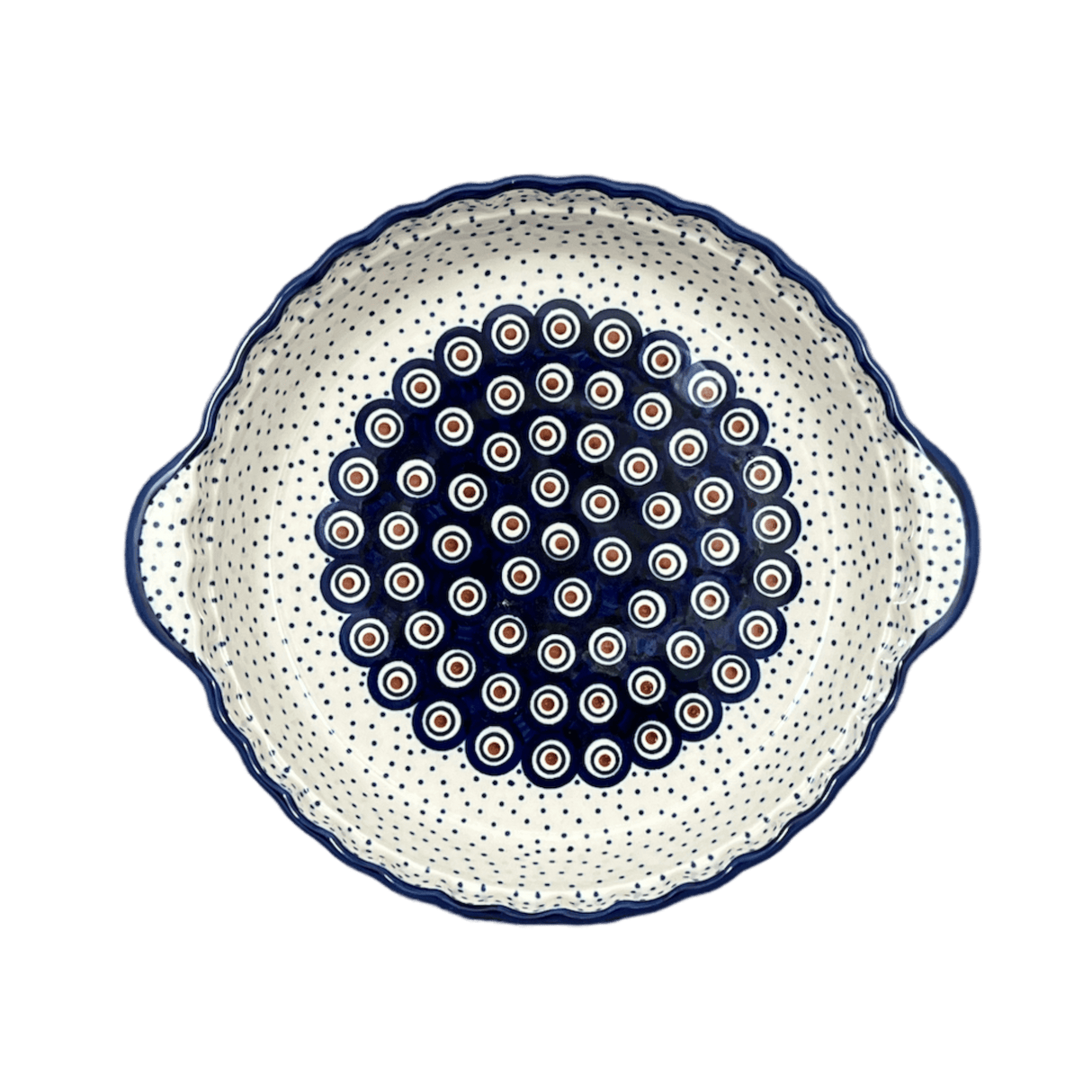 Baker, Round, Pie Plate, Handles, 9.75" in "Peacock Dot" by Manufaktura | Z148U-54K