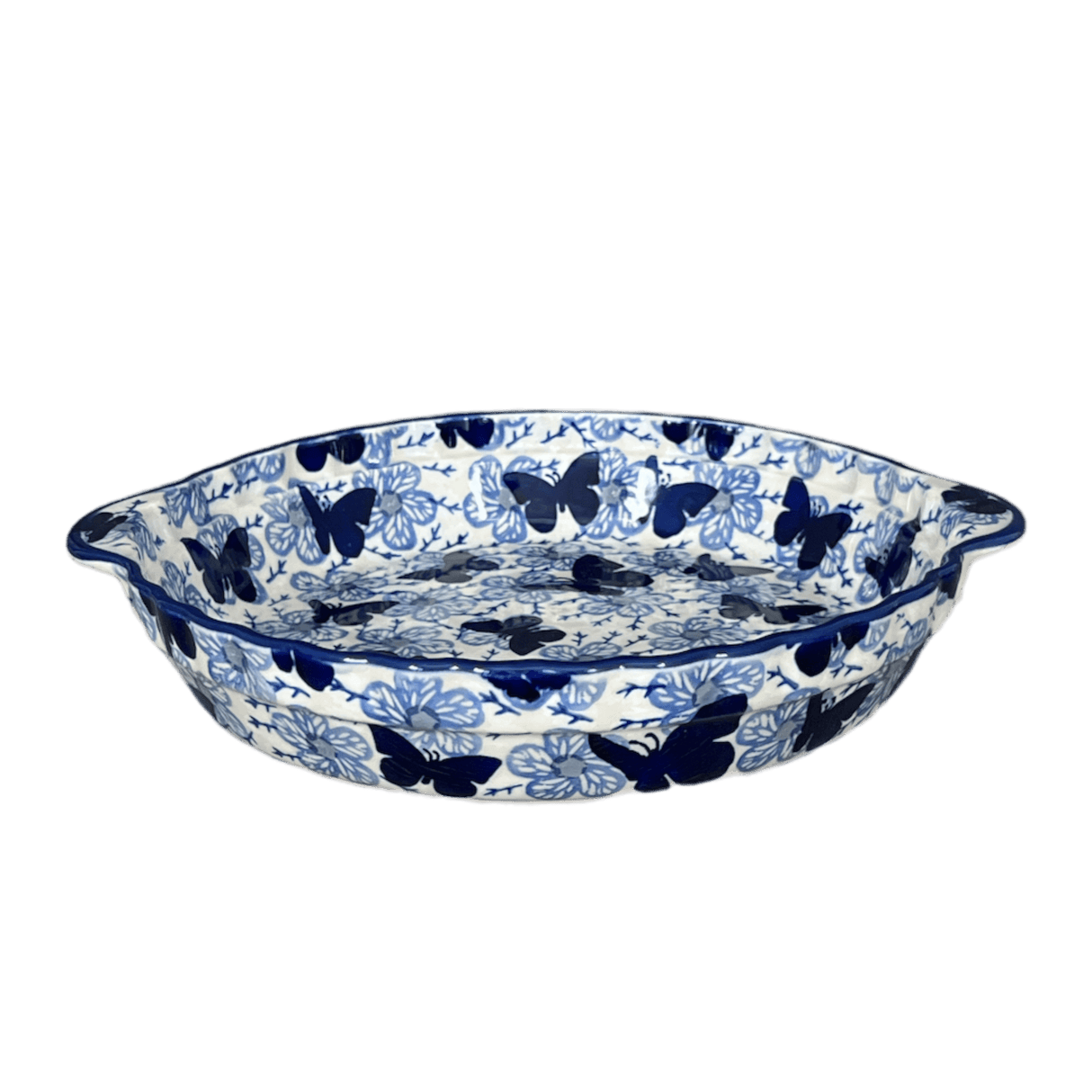 Baker, Round, Pie Plate, Handles, 9.75" in "Blue Butterfly" by Manufaktura | Z148U-AS58