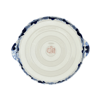 A picture of a Polish Pottery Pie Plate with Handles (Blue Butterfly) | Z148U-AS58 as shown at PolishPotteryOutlet.com/products/pie-plate-with-handles-blue-butterfly-z148u-as58