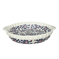 A picture of a Polish Pottery Pie Plate with Handles (Floral Fireworks) | Z148U-BSAS as shown at PolishPotteryOutlet.com/products/9-75-pie-plate-with-handles-floral-fireworks-z148u-bsas