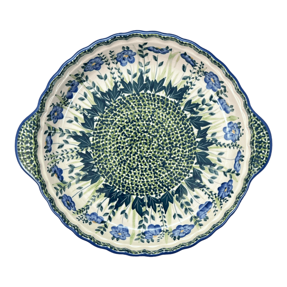 Baker, Round, Pie Plate, Handles, 9.75" in "Bouncing Blue Blossoms" by Manufaktura | Z148U-IM03