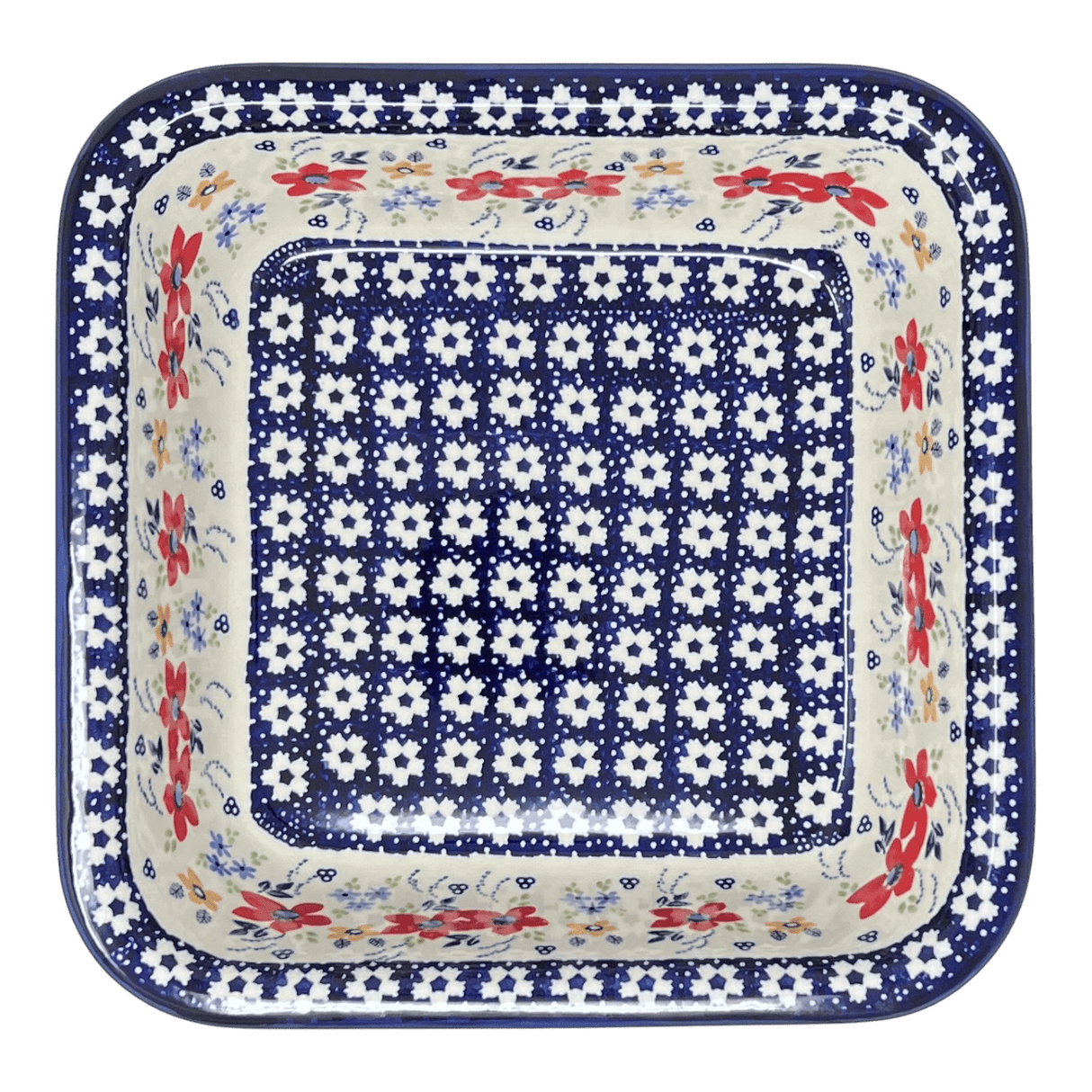 Baker, Square, 11.5" Deep in "Bold Red Blossoms" by Manufaktura | Z149U-P217