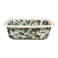 A picture of a Polish Pottery Bread Baker (Scattered Ferns) | Z150S-GZ39 as shown at PolishPotteryOutlet.com/products/9-5-x-6-bread-baker-scattered-ferns-z150s-gz39