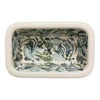 A picture of a Polish Pottery Bread Baker (Scattered Ferns) | Z150S-GZ39 as shown at PolishPotteryOutlet.com/products/9-5-x-6-bread-baker-scattered-ferns-z150s-gz39
