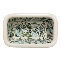 A picture of a Polish Pottery Baker, Bread, 9.5" x 6" in "Scattered Ferns" by Manufaktura | Z150S-GZ39 as shown at PolishPotteryOutlet.com/products/9-5-x-6-bread-baker-scattered-ferns-z150s-gz39