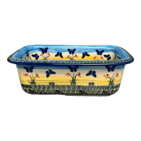 A picture of a Polish Pottery Bread Baker (Butterflies in Flight) | Z150S-WKM as shown at PolishPotteryOutlet.com/products/9-5-x-6-bread-baker-butterflies-in-flight-z150s-wkm