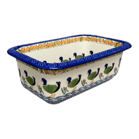 A picture of a Polish Pottery Bread Baker (Ducks in a Row) | Z150U-P323 as shown at PolishPotteryOutlet.com/products/9-5-x-6-bread-baker-ducks-in-a-row-z150u-p323
