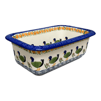 A picture of a Polish Pottery Bread Baker (Ducks in a Row) | Z150U-P323 as shown at PolishPotteryOutlet.com/products/9-5-x-6-bread-baker-ducks-in-a-row-z150u-p323