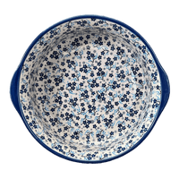 A picture of a Polish Pottery 10" Deep Round Baker (Scattered Blues) | Z155S-AS45 as shown at PolishPotteryOutlet.com/products/deep-round-baker-scattered-blues-z155s-as45