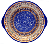 A picture of a Polish Pottery 10" Deep Round Baker (Ruby Duet) | Z155S-DPLC as shown at PolishPotteryOutlet.com/products/round-baker-ruby-duet-z155s-dplc