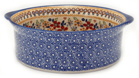A picture of a Polish Pottery 10" Deep Round Baker (Ruby Duet) | Z155S-DPLC as shown at PolishPotteryOutlet.com/products/round-baker-ruby-duet-z155s-dplc