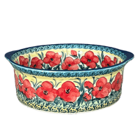 A picture of a Polish Pottery 10" Deep Round Baker (Poppies in Bloom) | Z155S-JZ34 as shown at PolishPotteryOutlet.com/products/10-deep-round-baker-poppies-in-bloom-z155s-jz34