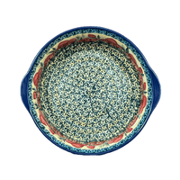 A picture of a Polish Pottery 10" Deep Round Baker (Poppies in Bloom) | Z155S-JZ34 as shown at PolishPotteryOutlet.com/products/10-deep-round-baker-poppies-in-bloom-z155s-jz34