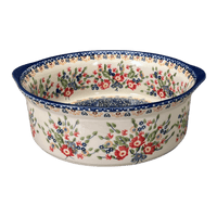 A picture of a Polish Pottery 10" Deep Round Baker (Poppy Persuasion) | Z155S-P265 as shown at PolishPotteryOutlet.com/products/deep-round-baker-poppy-persuasion-z155s-p265