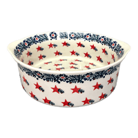A picture of a Polish Pottery 10" Deep Round Baker (Evergreen Stars) | Z155T-PZGG as shown at PolishPotteryOutlet.com/products/deep-round-baker-evergreen-stars-z155t-pzgg