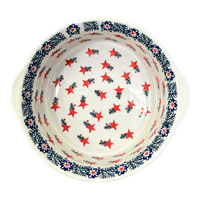 A picture of a Polish Pottery 10" Deep Round Baker (Evergreen Stars) | Z155T-PZGG as shown at PolishPotteryOutlet.com/products/deep-round-baker-evergreen-stars-z155t-pzgg
