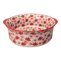 A picture of a Polish Pottery 10" Deep Round Baker (Scarlet Daisy) | Z155U-AS73 as shown at PolishPotteryOutlet.com/products/deep-round-baker-scarlet-daisy-z155u-as73