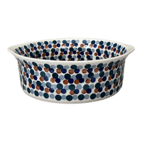 A picture of a Polish Pottery Baker, Round, Deep, 10" in "Fall Confetti" by Manufaktura | Z155U-BM01 as shown at PolishPotteryOutlet.com/products/deep-round-baker-fall-confetti-z155u-bm01