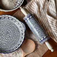 A picture of a Polish Pottery Rolling Pin (Blue Life) | W012S-EO39 as shown at PolishPotteryOutlet.com/products/14-25-rolling-pin-blue-life-w012s-eo39