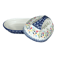 A picture of a Polish Pottery Fancy Butter Dish (Floral Garland) | M077U-AD01 as shown at PolishPotteryOutlet.com/products/7-x-5-fancy-butter-dish-floral-garland-m077u-ad01