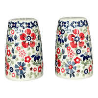 A picture of a Polish Pottery 3.75" Salt and Pepper (Full Bloom) | S086S-EO34 as shown at PolishPotteryOutlet.com/products/3-75-salt-and-pepper-full-bloom-s086s-eo34