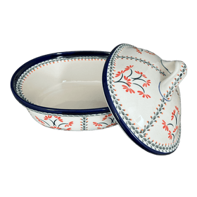 Polish Pottery Baker, Covered, 12.5" x 10" Large in "Scarlet Stitch" by Zaklady | Y1158-A1158A Additional Image at PolishPotteryOutlet.com