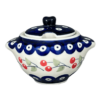 A picture of a Polish Pottery 3" Sugar Bowl (Cherry Dot) | C003T-70WI as shown at PolishPotteryOutlet.com/products/3-sugar-bowl-cherry-dot-c003t-70wi