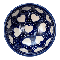 A picture of a Polish Pottery Dipping Bowl (Sea of Hearts) | M153T-SEA as shown at PolishPotteryOutlet.com/products/4-25-dipping-bowl-sea-of-hearts-m153t-sea