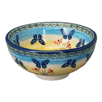 A picture of a Polish Pottery Dipping Bowl (Butterflies in Flight) | M153S-WKM as shown at PolishPotteryOutlet.com/products/dipping-bowl-butterflies-in-flight-m153s-wkm