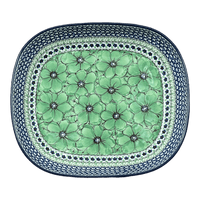 A picture of a Polish Pottery CA 10.5" x 12" Baker (Green Goddess) | A156-U408A as shown at PolishPotteryOutlet.com/products/c-a-10-5-x-12-baker-green-goddess-a156-u408a