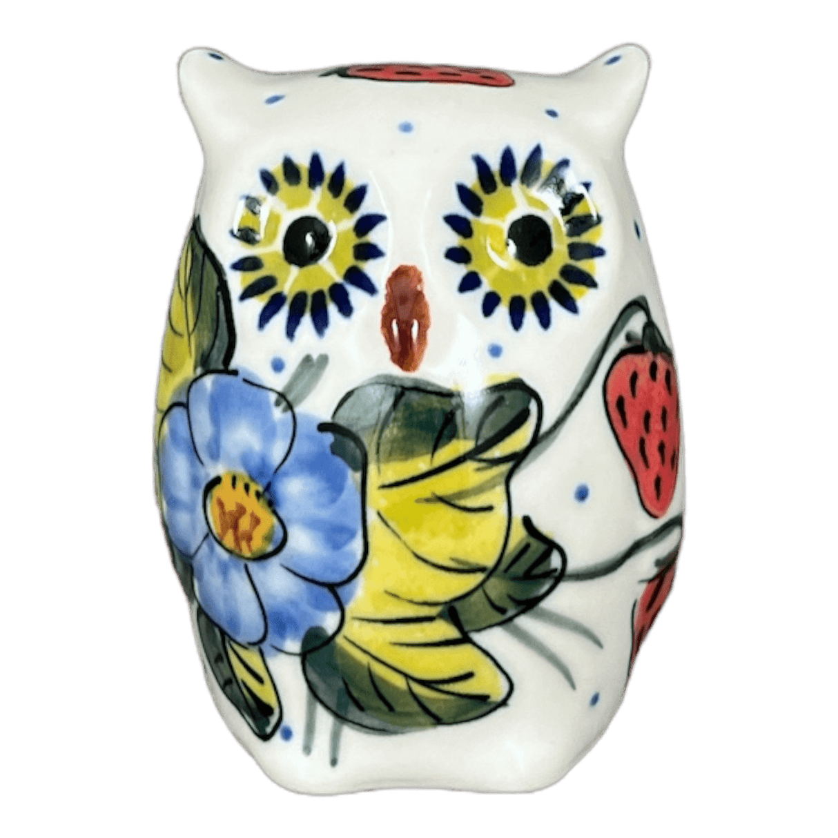 Figurine, Owl, 3" Small, WR (WR40J) in "Strawberries & Blossoms" by W.R. Ceramika | WR40J-WR2