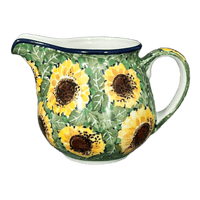 A picture of a Polish Pottery Creamer, 10 oz in "Sunflower Field" by Ceramika Artystyczna | A341-U4737 as shown at PolishPotteryOutlet.com/products/c-a-10-oz-creamer-sunflower-field-a341-u4737