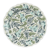 A picture of a Polish Pottery Plate, Round, Ornate, 13.5" in "Scattered Ferns" by Manufaktura | T142S-GZ39 as shown at PolishPotteryOutlet.com/products/13-5-round-ornate-platter-scattered-ferns-t142s-gz39