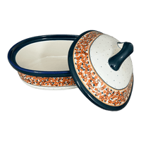 A picture of a Polish Pottery Baker, Covered, 12.5" x 10" Large in "Orange Wreath" by Zaklady | Y1158-DU52 as shown at PolishPotteryOutlet.com/products/12-5-x-10-large-covered-baker-orange-wreath-y1158-du52