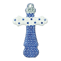 A picture of a Polish Pottery Large Cross (Starry Sea) | A533-454C as shown at PolishPotteryOutlet.com/products/large-cross-starry-sea-a533-454c