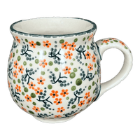 A picture of a Polish Pottery Mug, Belly Mug, 10oz Medium in "Peach Blossoms" by Manufaktura | K090S-AS46 as shown at PolishPotteryOutlet.com/products/the-medium-belly-mug-peach-blossoms