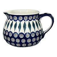 A picture of a Polish Pottery 1.5 Liter Pitcher (Peacock) | D043T-54 as shown at PolishPotteryOutlet.com/products/1-5-l-wide-mouth-pitcher-peacock-d043t-54