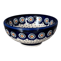 A picture of a Polish Pottery Dipping Bowl (Peacock Dot) | M153U-54K as shown at PolishPotteryOutlet.com/products/4-25-dipping-bowl-peacock-dot-m153u-54k