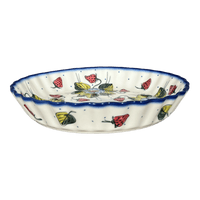 A picture of a Polish Pottery Pan, Tart, 9.8", WR (WR52D) in "Strawberries & Blossoms" by W.R. Ceramika | WR52D-WR2 as shown at PolishPotteryOutlet.com/products/tart-pan-strawberries-blossoms-wr52d-wr2