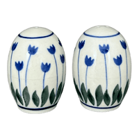 A picture of a Polish Pottery Salt & Pepper, 2" in "Tulip Dot" by Ceramika Artystyczna | A735S-377Z as shown at PolishPotteryOutlet.com/products/small-salt-pepper-set-tulip-dot-a735s-377z